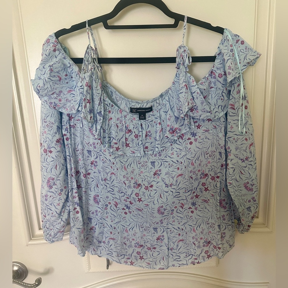 INC International Concepts Floral Blouse - Light Blue and Pink
